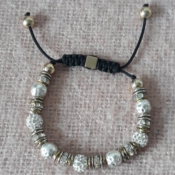 Shambala Bracelet, Adjustable with Pearlescent and Crystal-Studded Beads - Picture 1 of 6